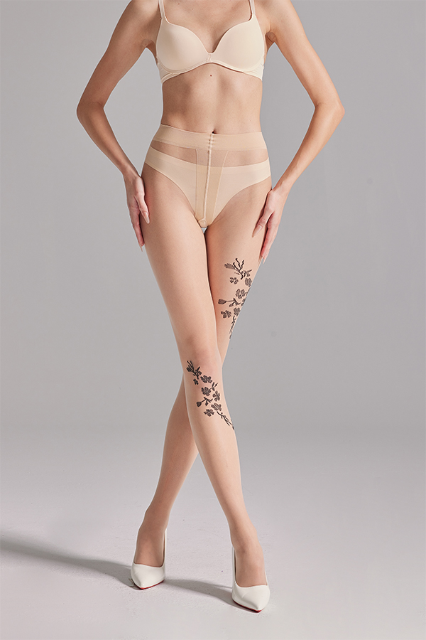 Matt beenden florale Jacquard -Strumpfhosen